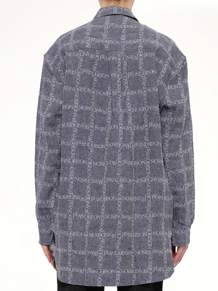 Logo Tunic Linen Shirt in Navy