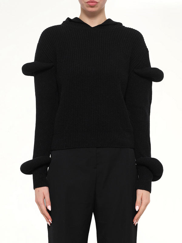 Rib Knit Hoodie in Black