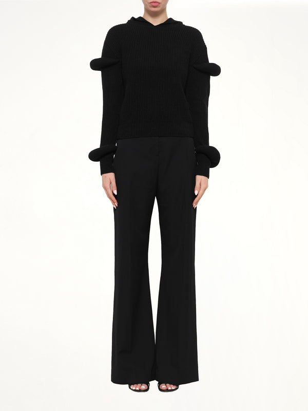 Rib Knit Hoodie in Black