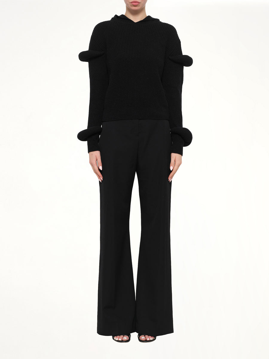 Rib Knit Hoodie in Black
