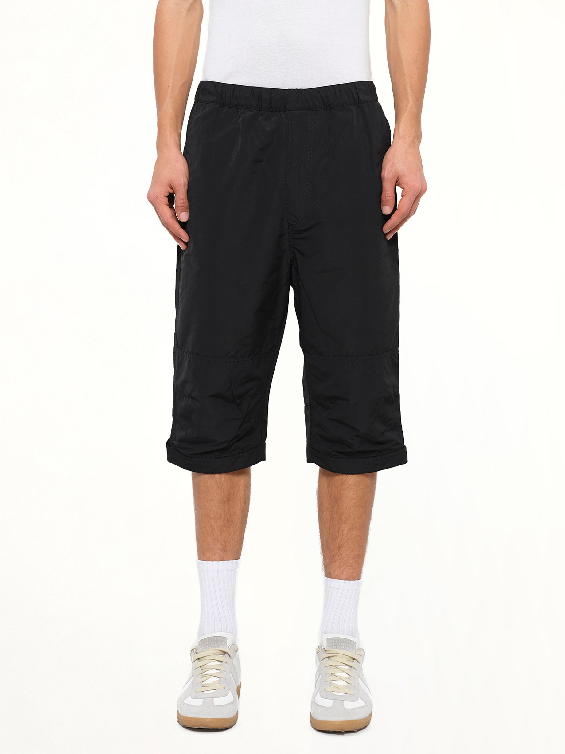 Long Stretch Waist Shorts in Black