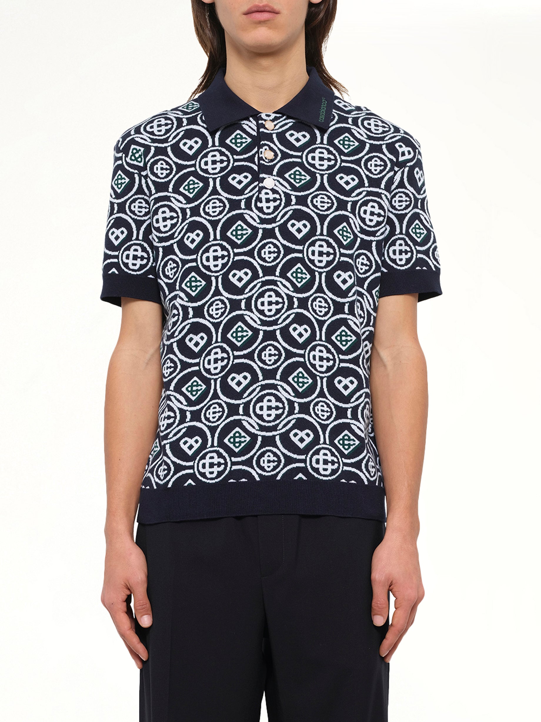Cotton CC Monogram Polo Shirt in Black
