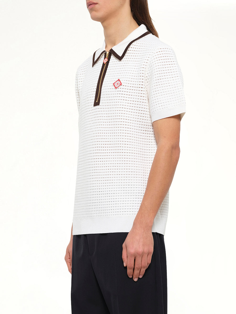 Waffle Stitch Polo Shirt in White