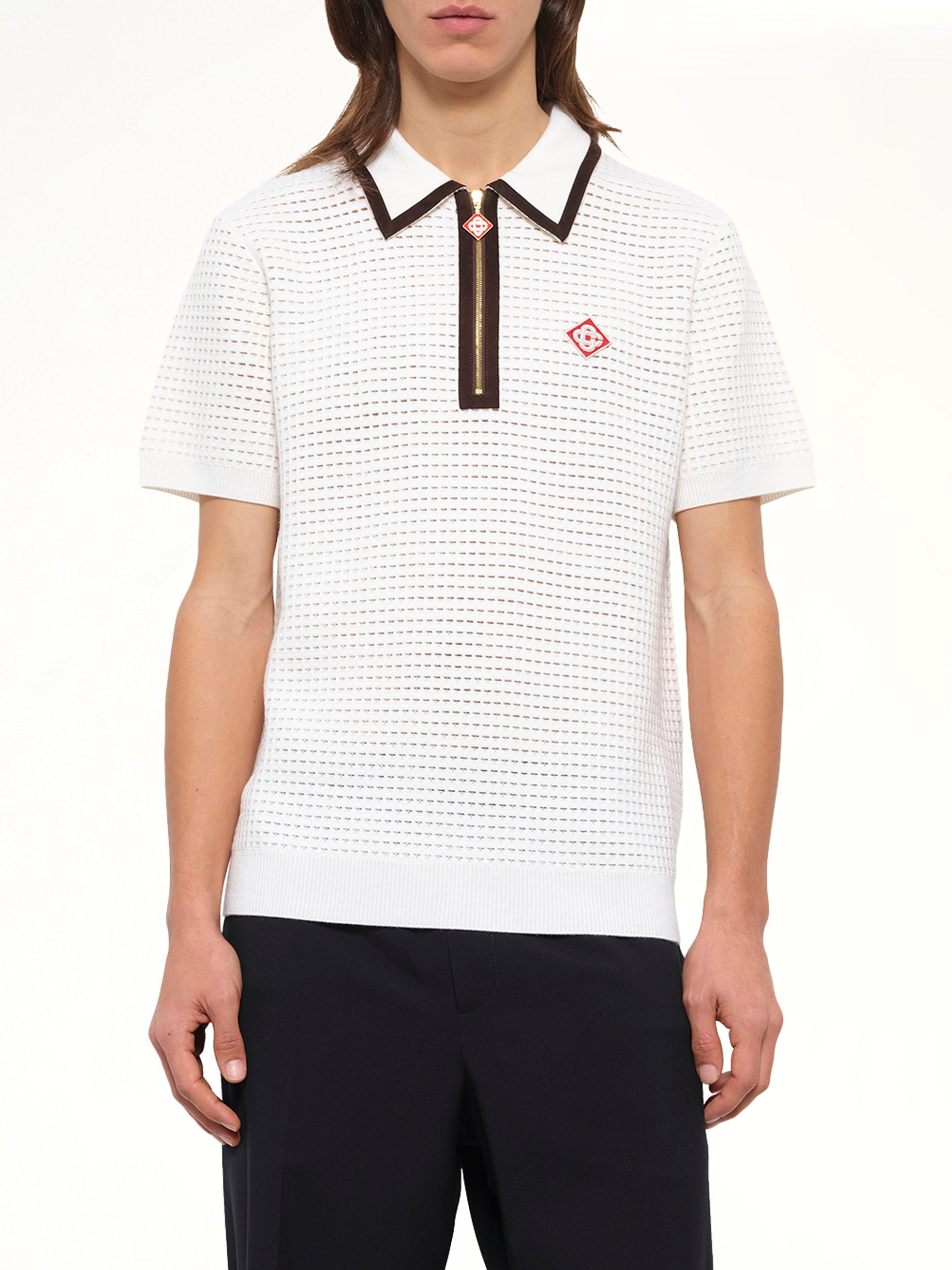 Waffle Stitch Polo Shirt in White