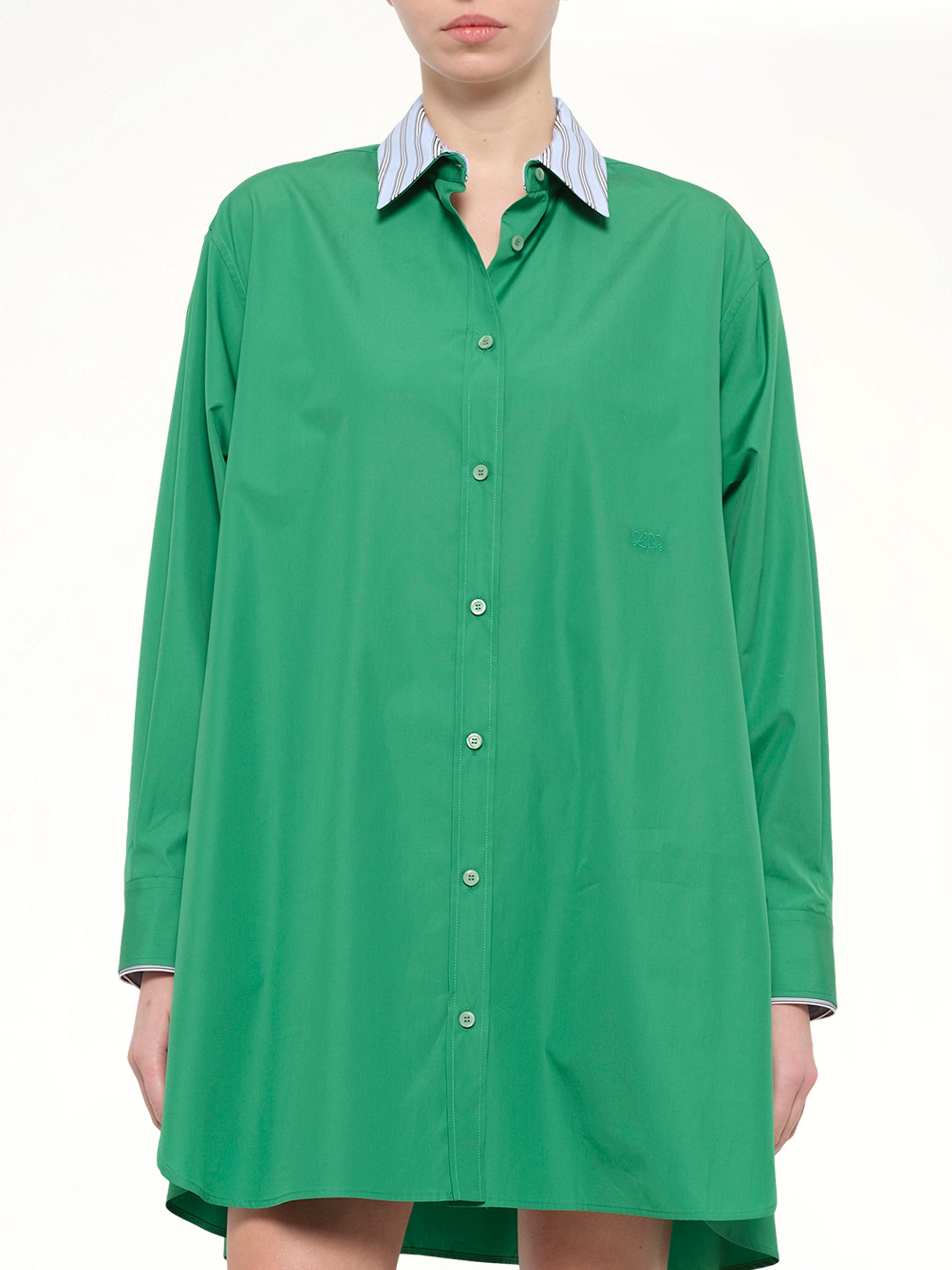 Cotton Poplin Shirt Dress in Green