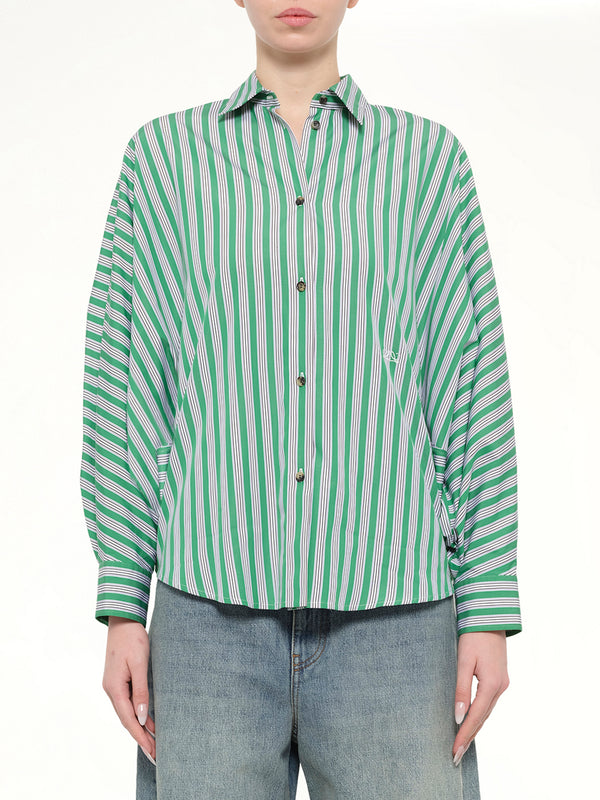 Striped Cotton Poplin Shirt in Green/White