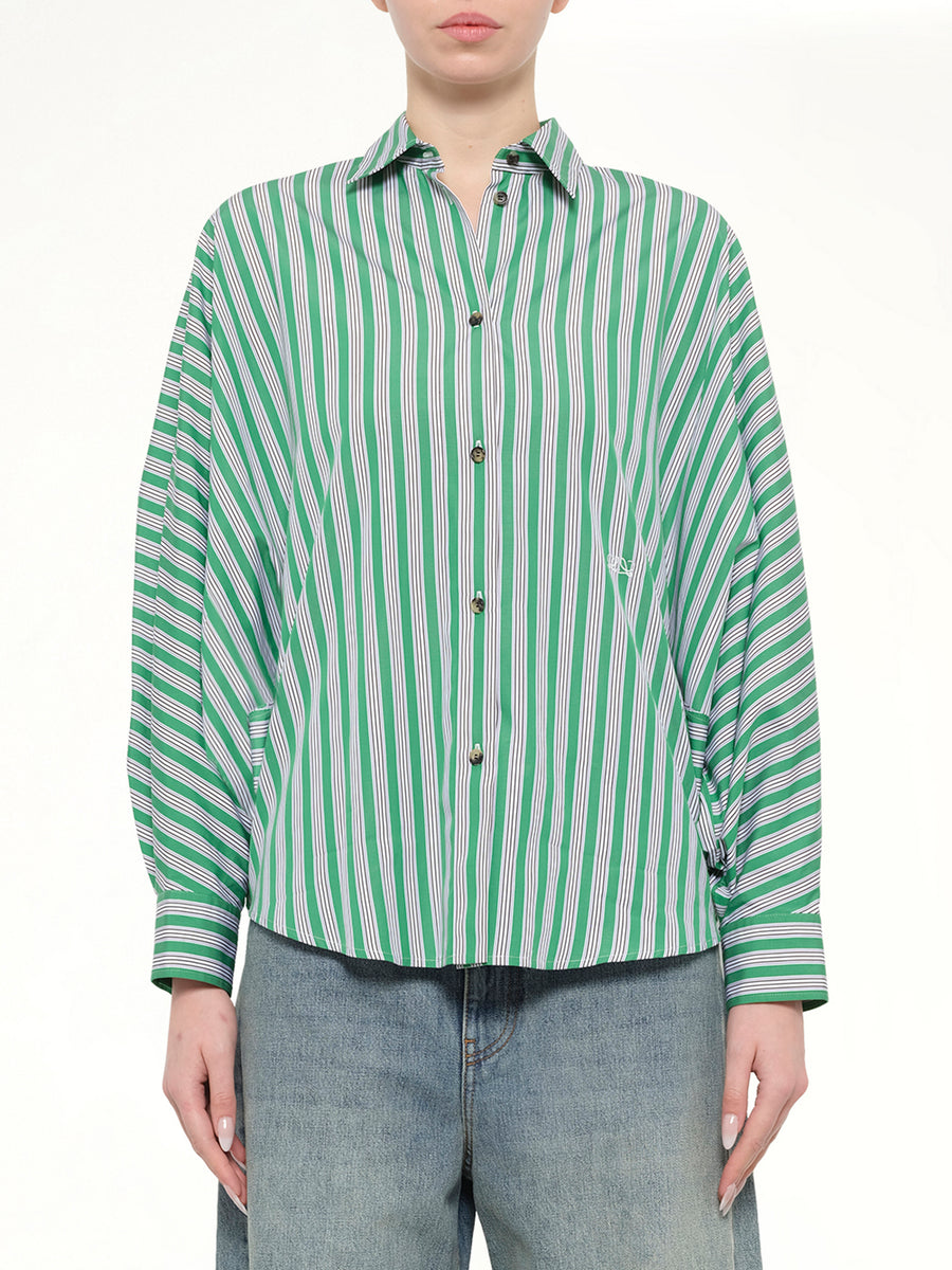 Striped Cotton Poplin Shirt in Green/White