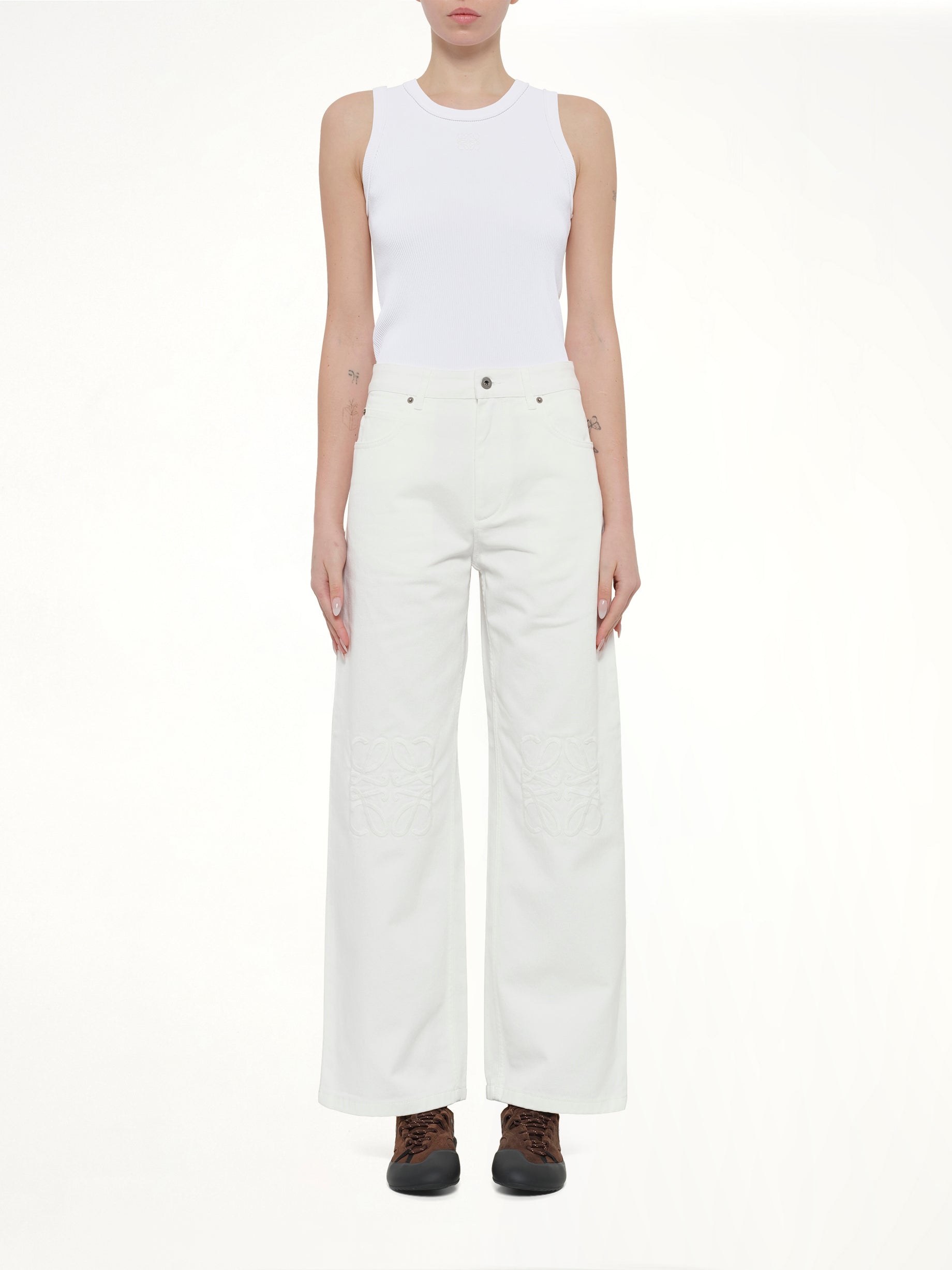 Tonal Anagram Baggy Jeans AF in White
