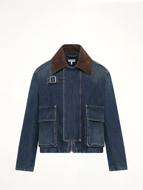 Short Denim Parka in Dark Blue