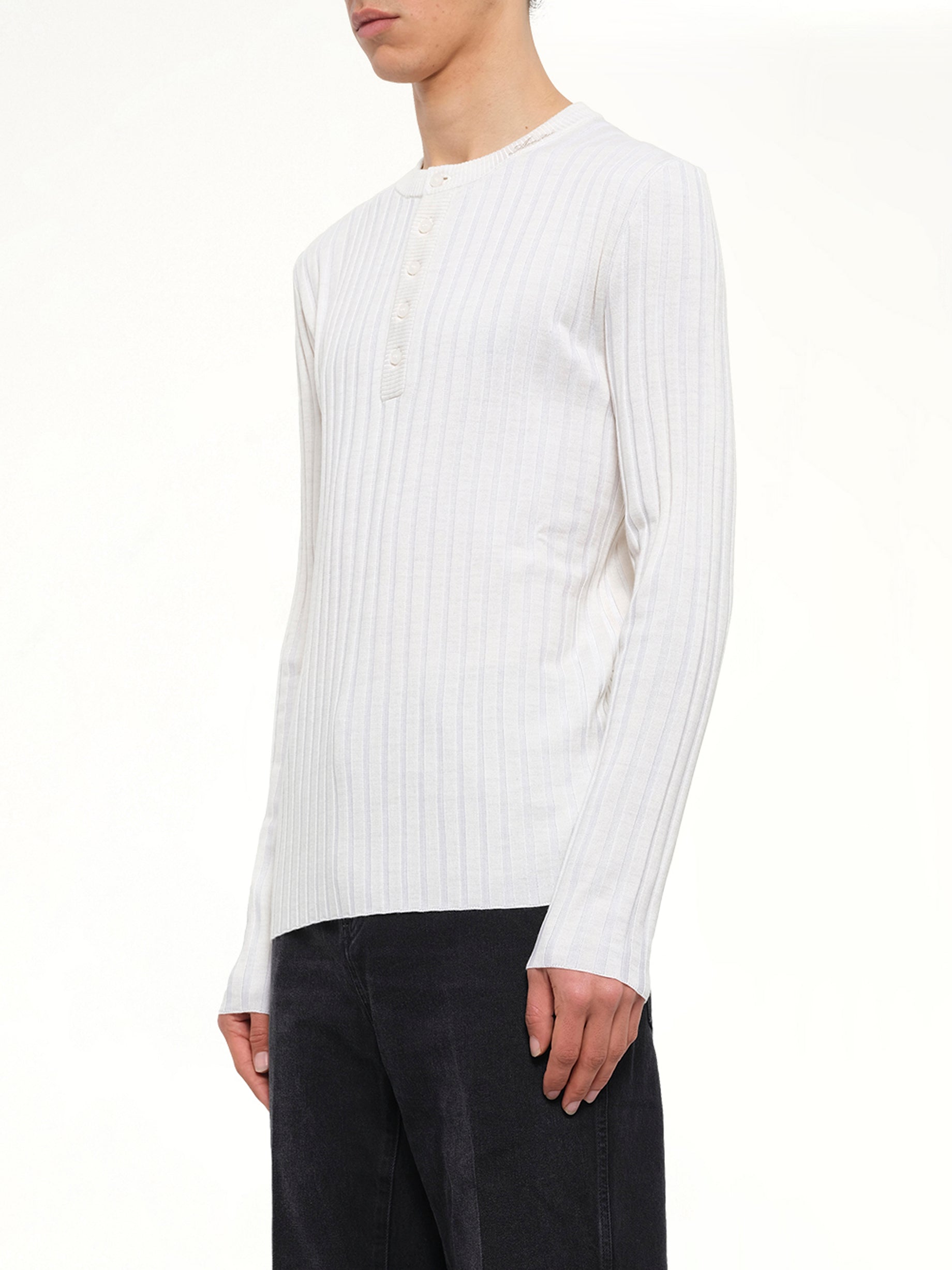 Amiri Script Knit Henley in Alabaster
