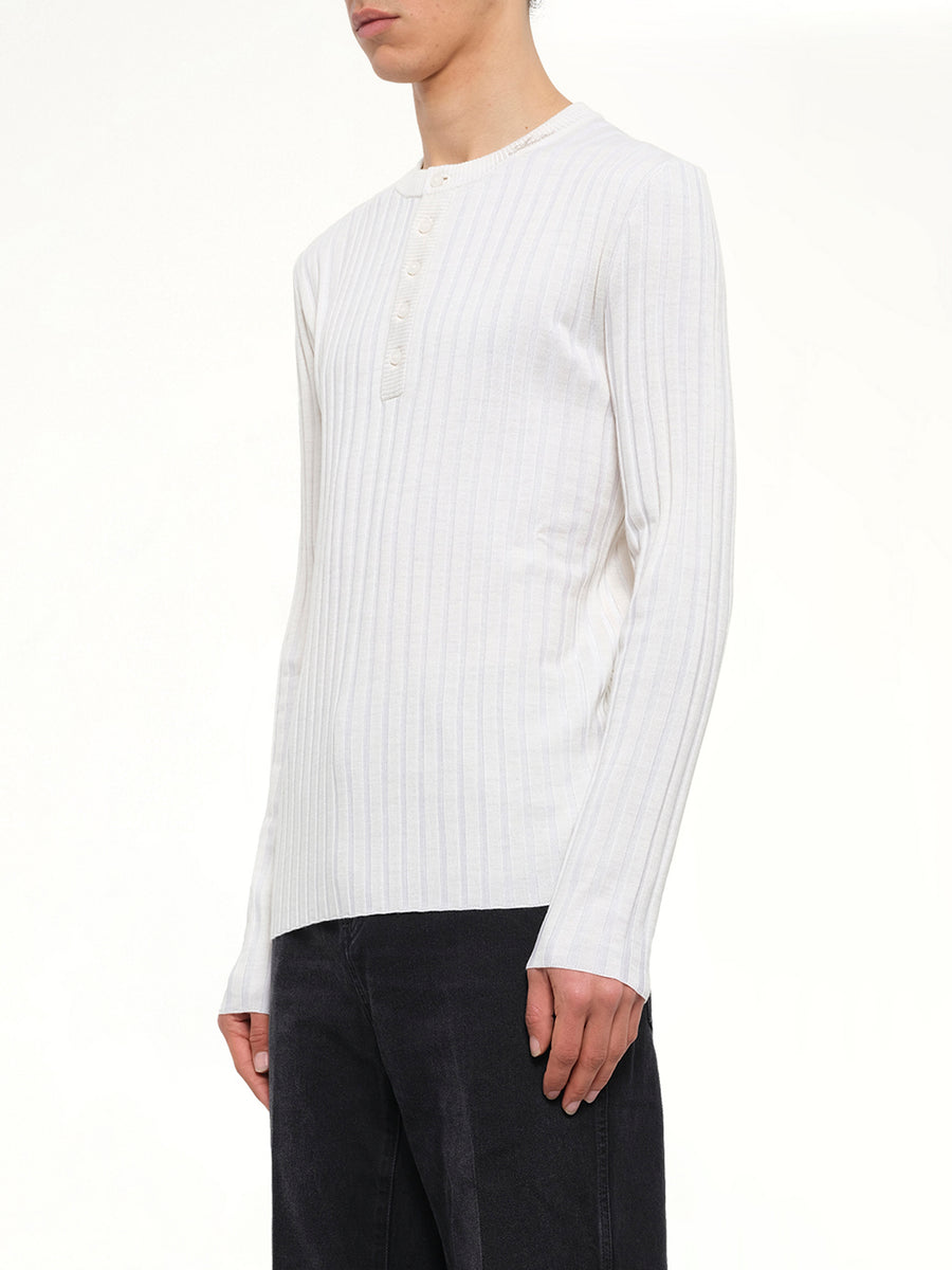 Amiri Script Knit Henley in Alabaster