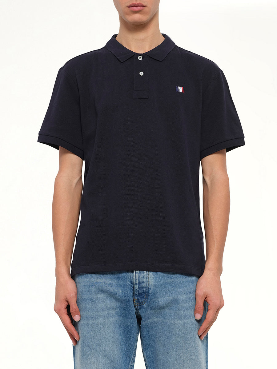 Buttoned Polo in Navy