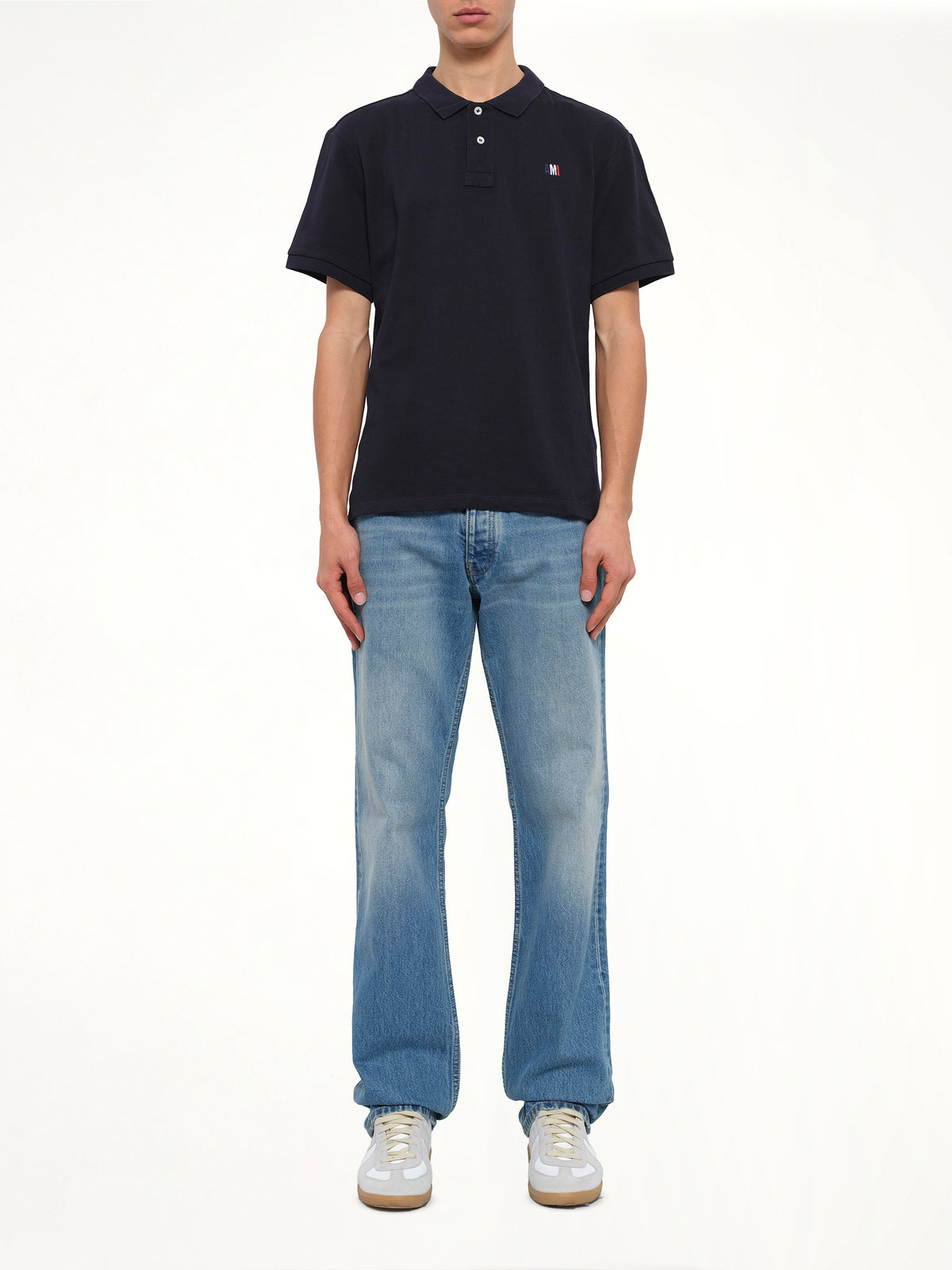 Buttoned Polo in Navy