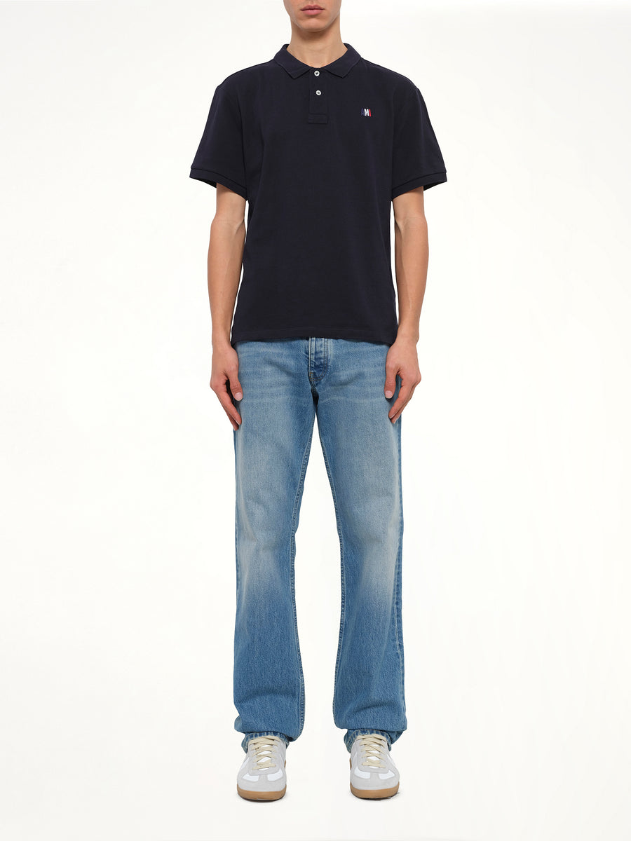 Buttoned Polo in Navy