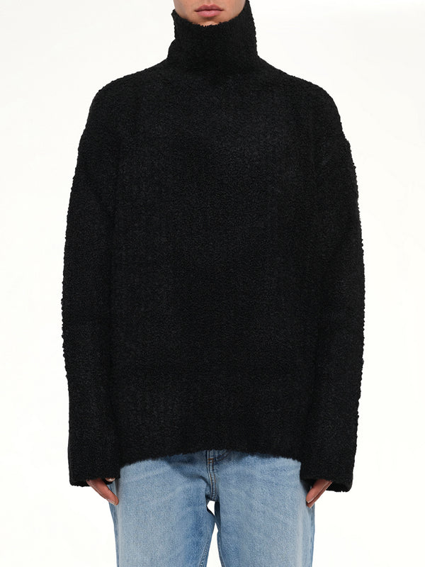 Boucle Knit Turtleneck in Black