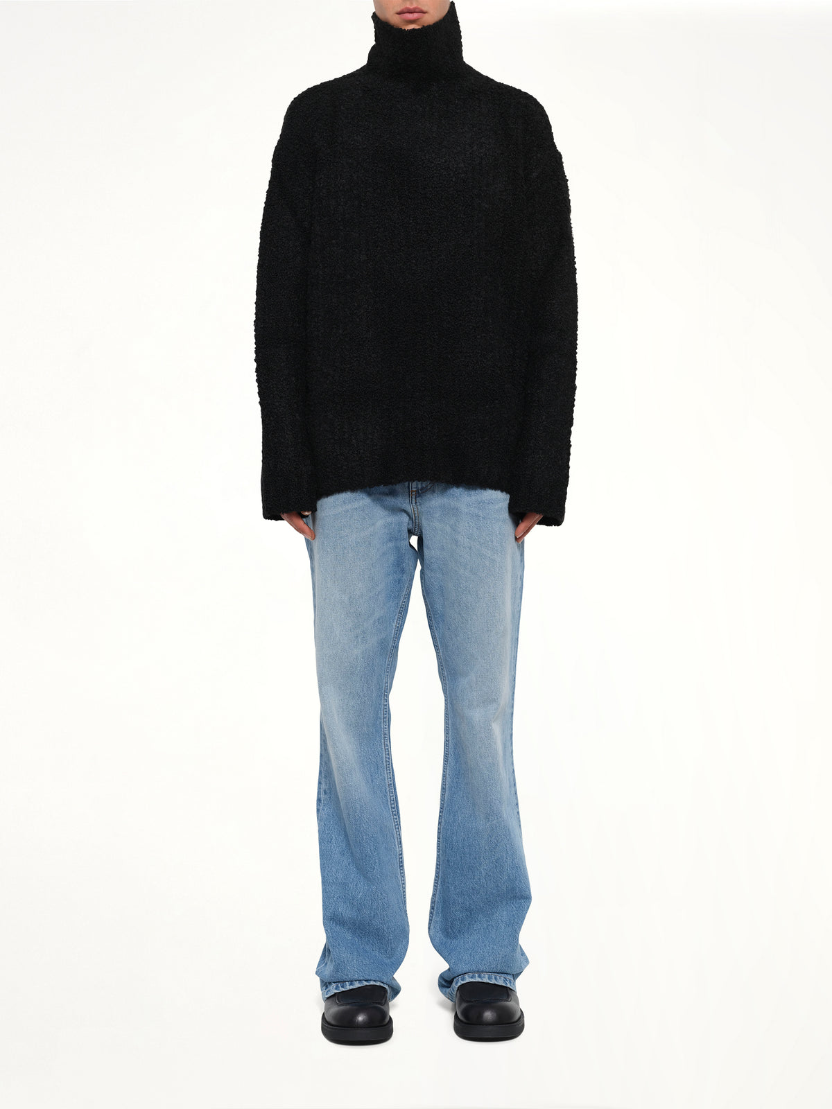 Boucle Knit Turtleneck in Black