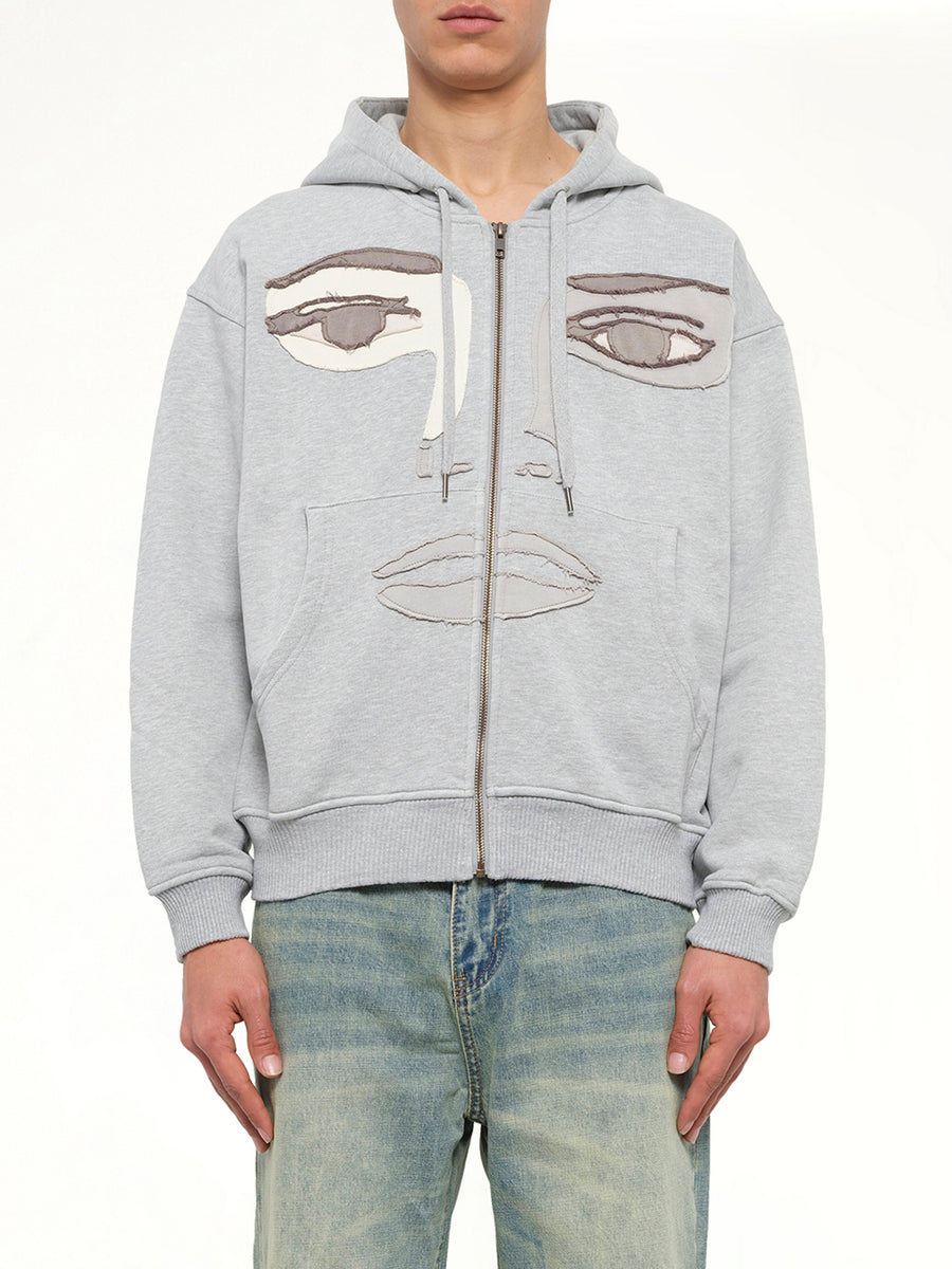 Face Hoodie in Stone Gray