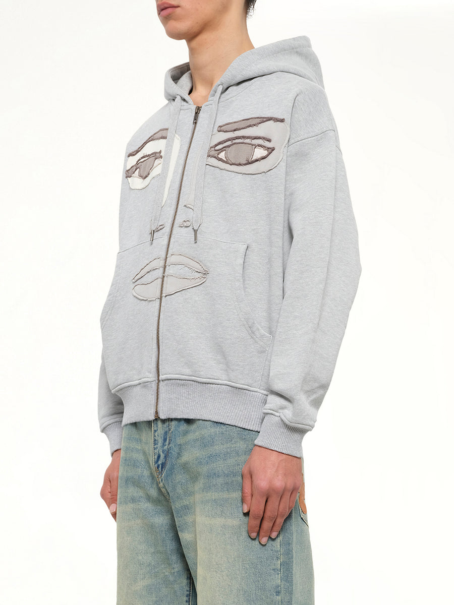 Face Hoodie in Stone Gray