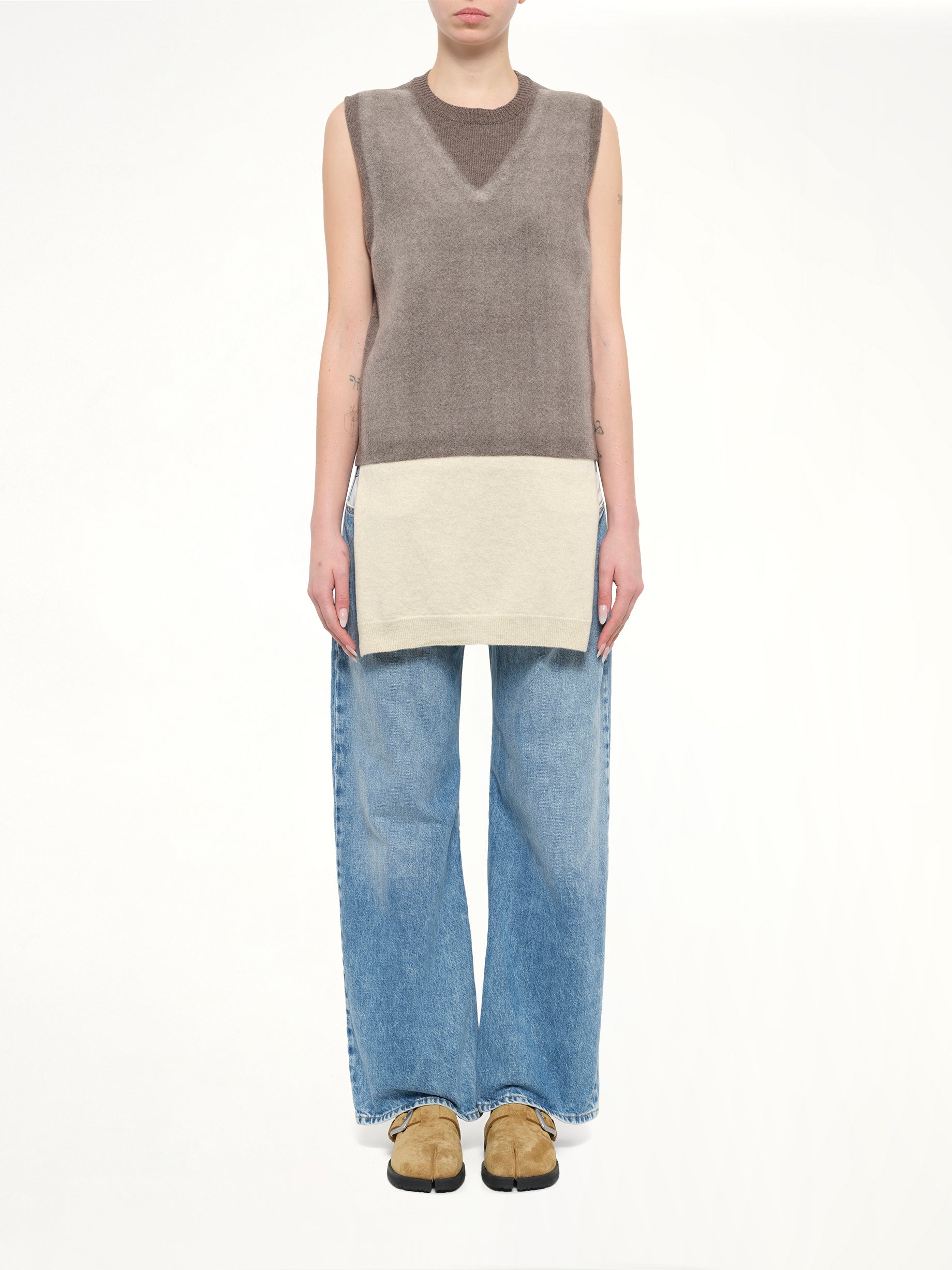 Fuse Knit Vest in Mud/Ecru