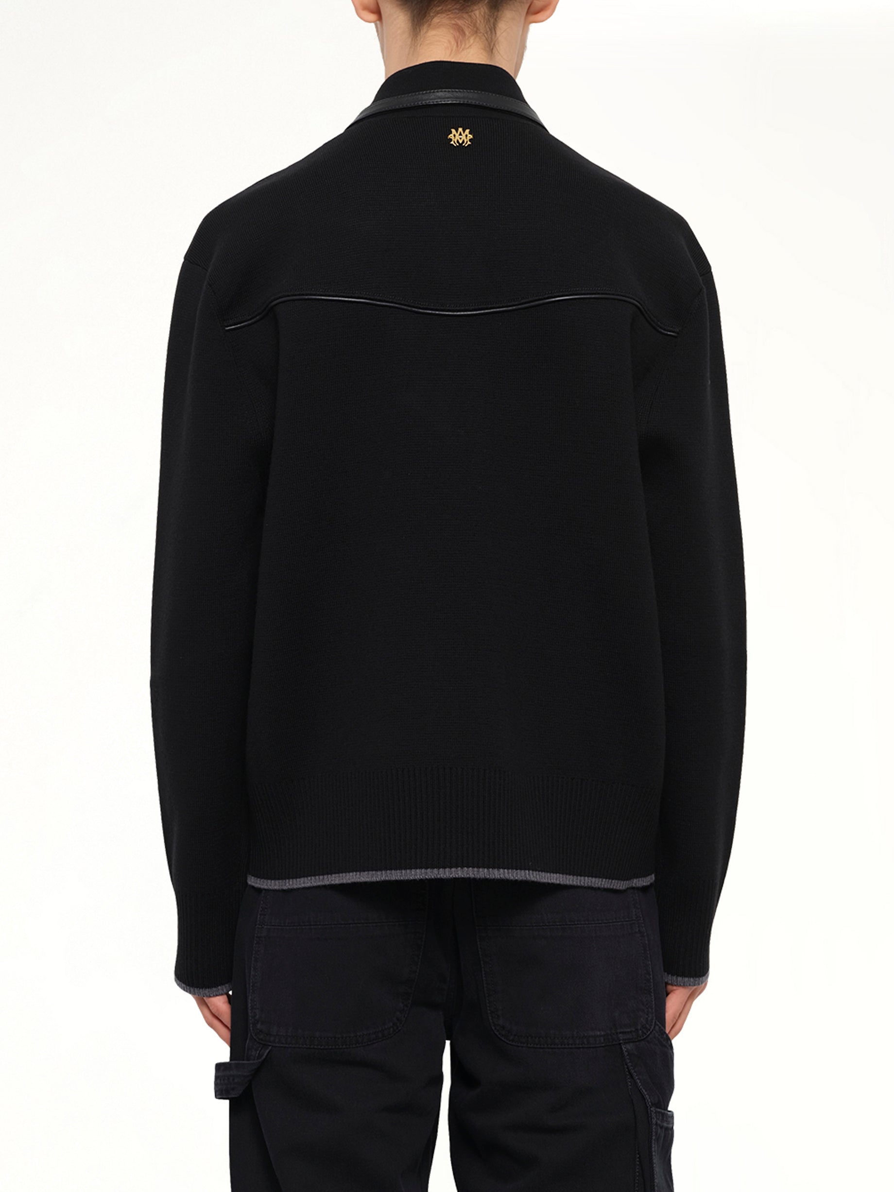 Leather Trim Zipped Blouson in Black
