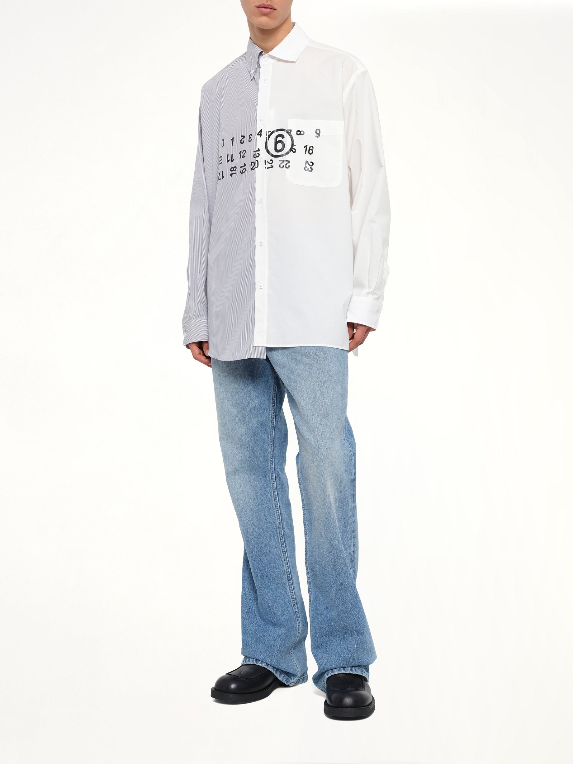 Long-Sleeved Shirt in Off White/Grey