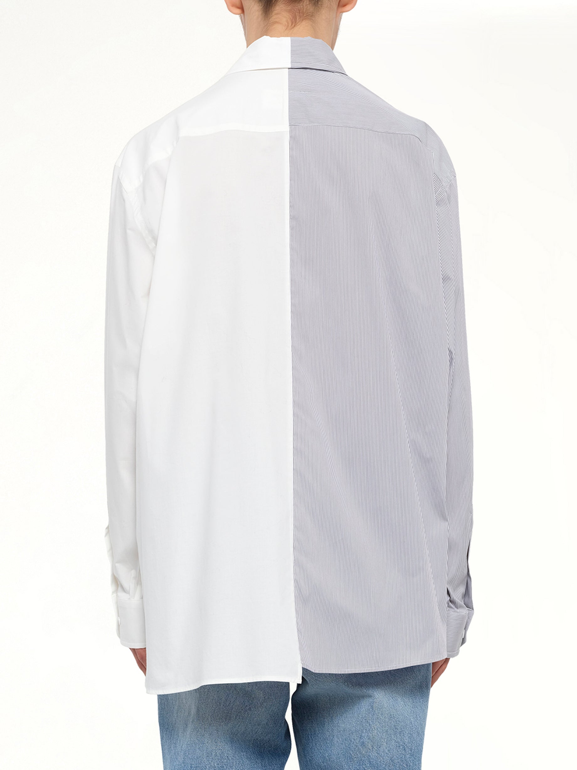 Long-Sleeved Shirt in Off White/Grey