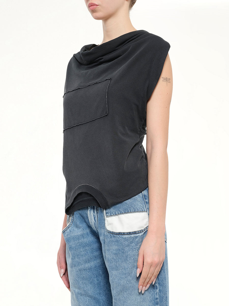 Patch Twisted Jersey Top in Washed Black