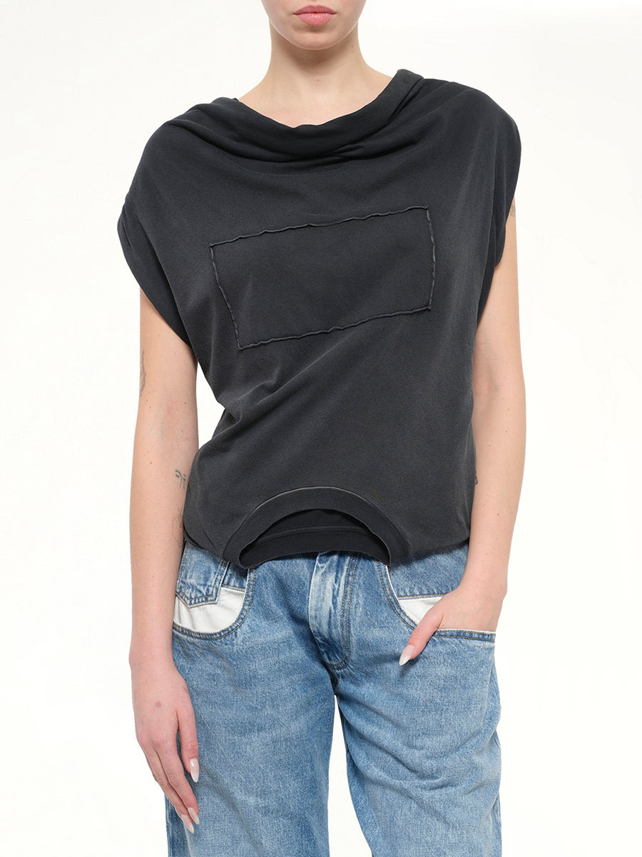 Patch Twisted Jersey Top in Washed Black