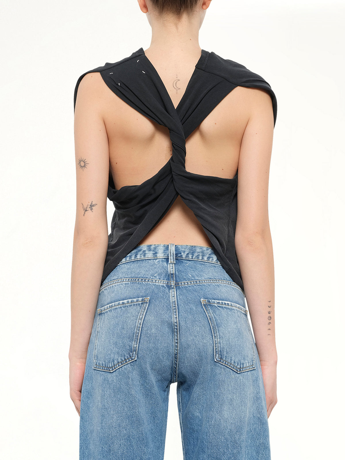 Patch Twisted Jersey Top in Washed Black