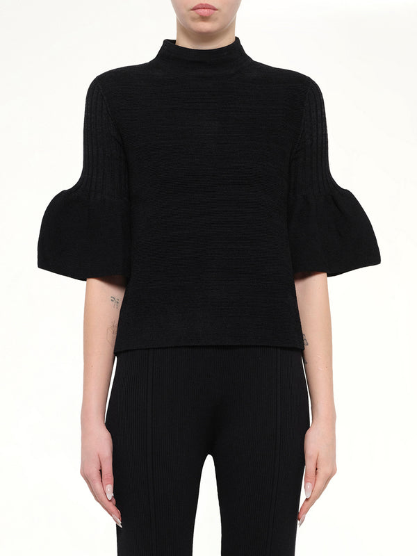 Pottery Velvet Bell Sleeve Flare Top in Black