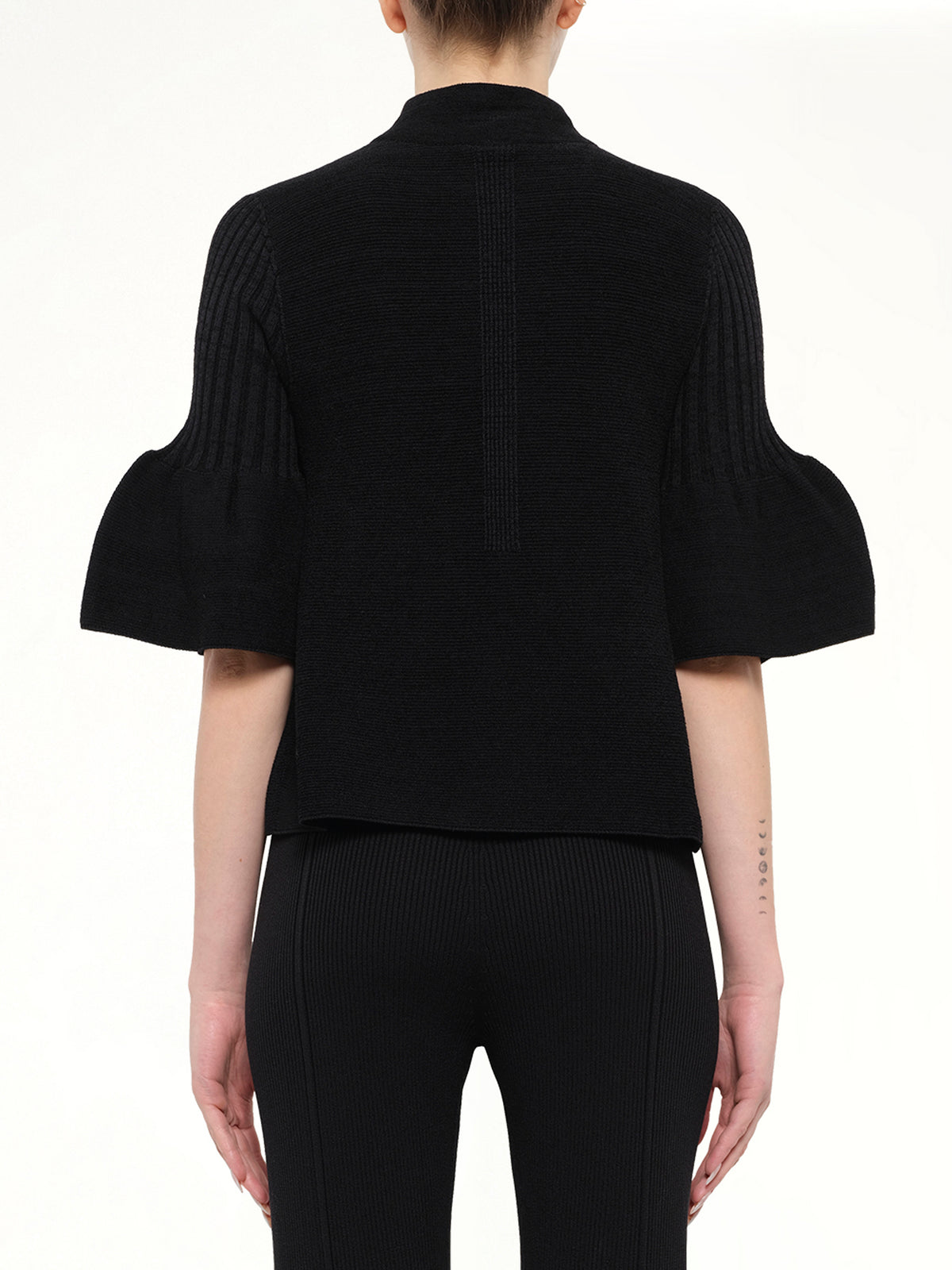 Pottery Velvet Bell Sleeve Flare Top in Black