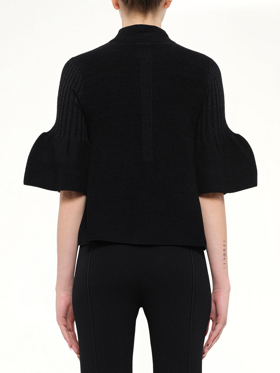 Pottery Velvet Bell Sleeve Flare Top in Black