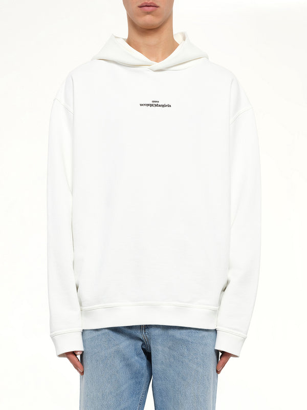 Reversed Logo Hoodie in Off White
