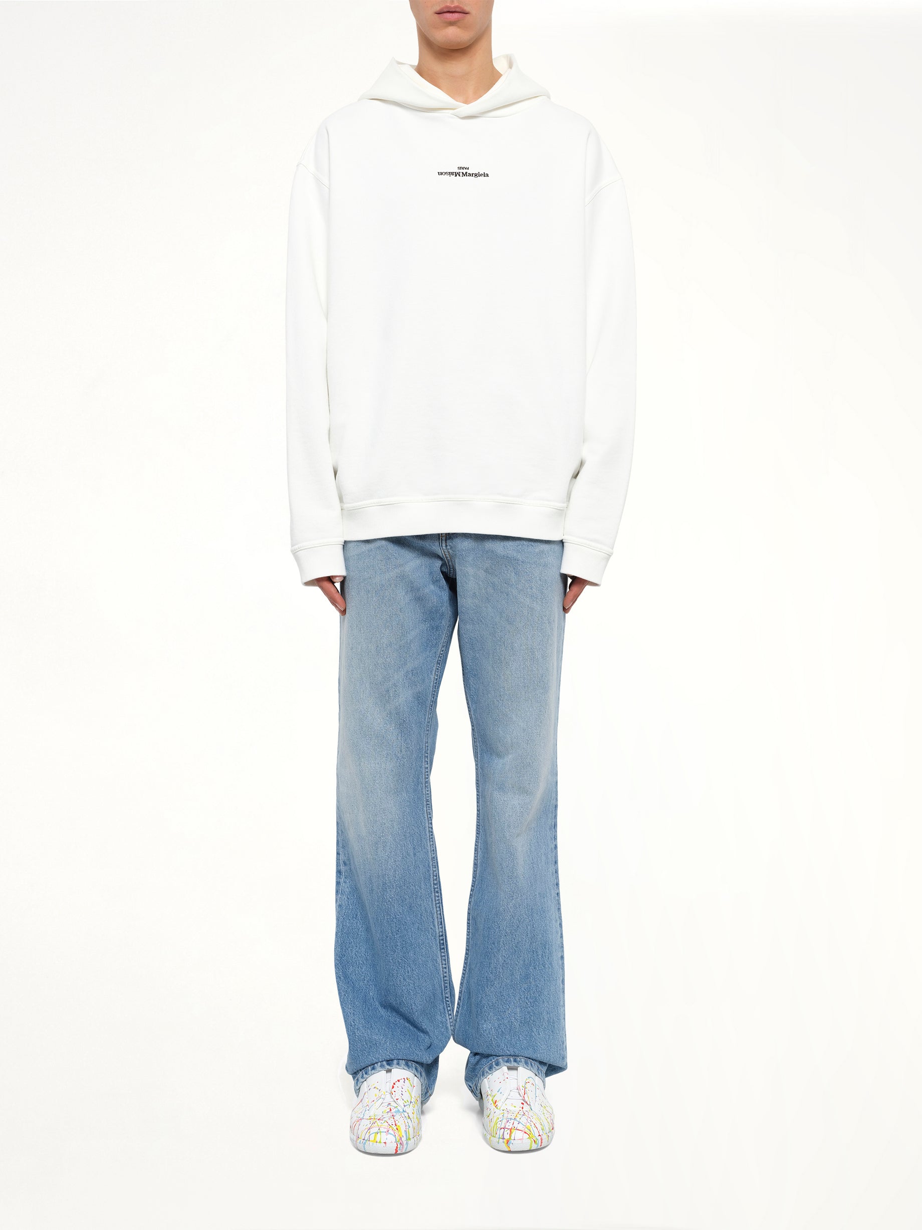 Reversed Logo Hoodie in Off White