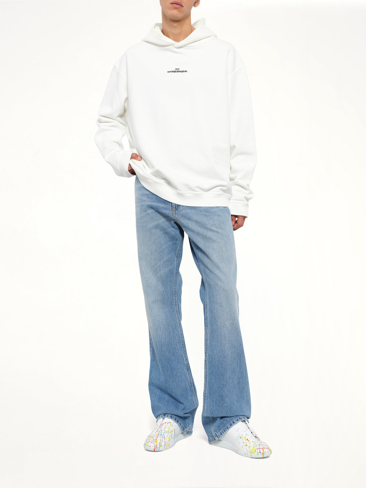 Reversed Logo Hoodie in Off White