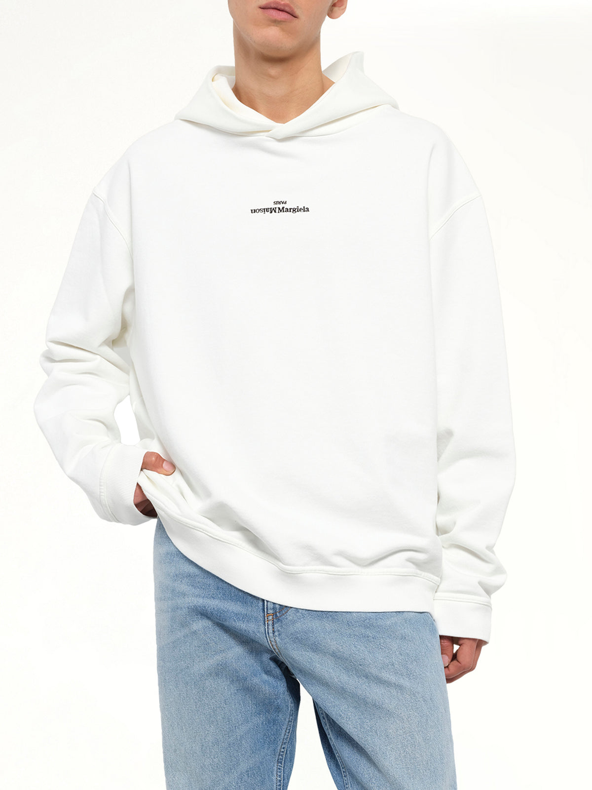 Reversed Logo Hoodie in Off White