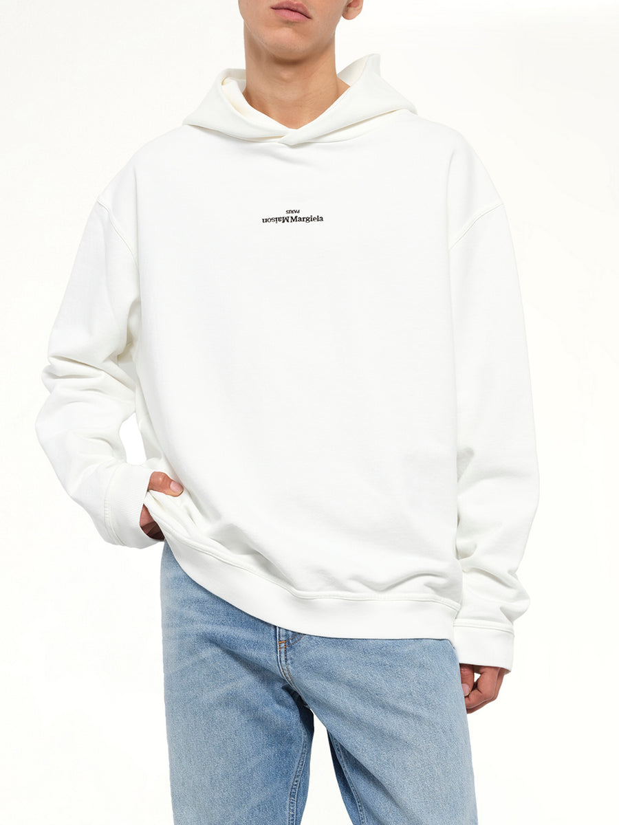 Reversed Logo Hoodie in Off White