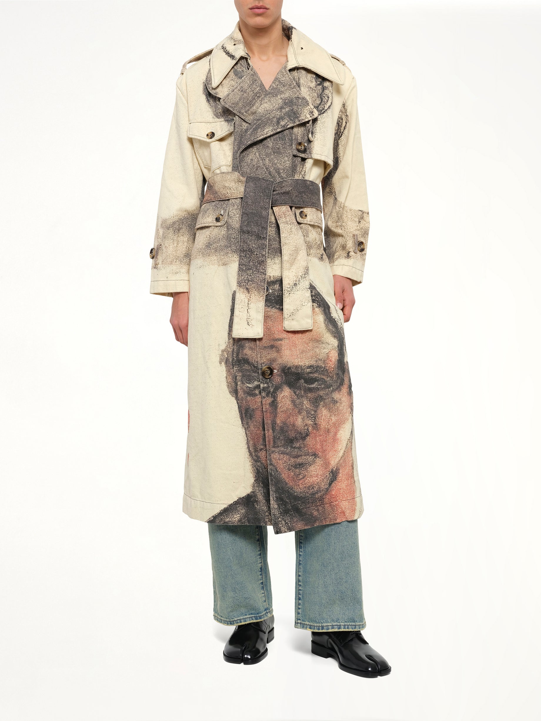 Sketched Faced Trenchcoat in Cream