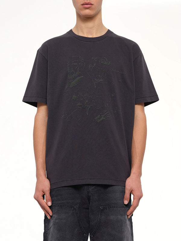 Sketched Faces T-Shirt in Washed Black