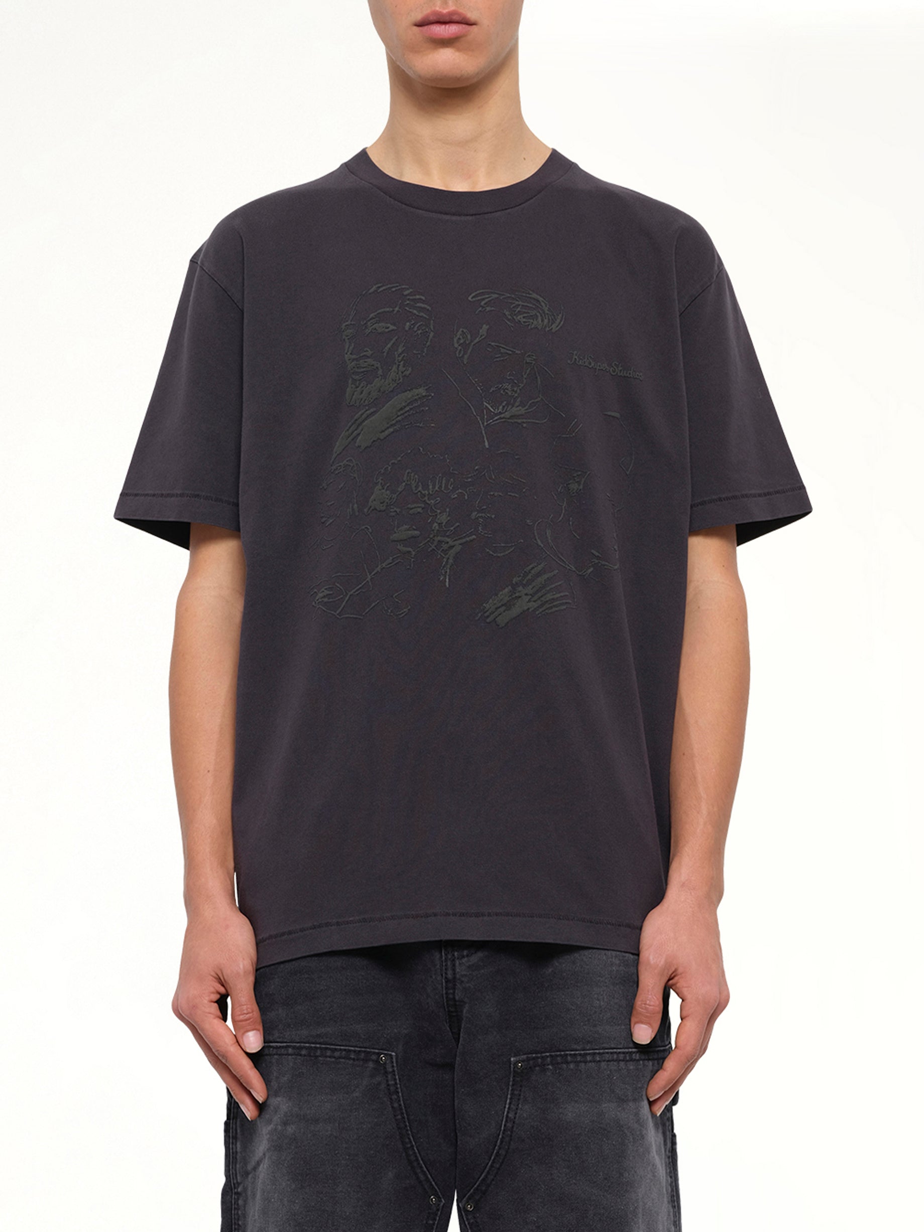 Sketched Faces T-Shirt in Washed Black