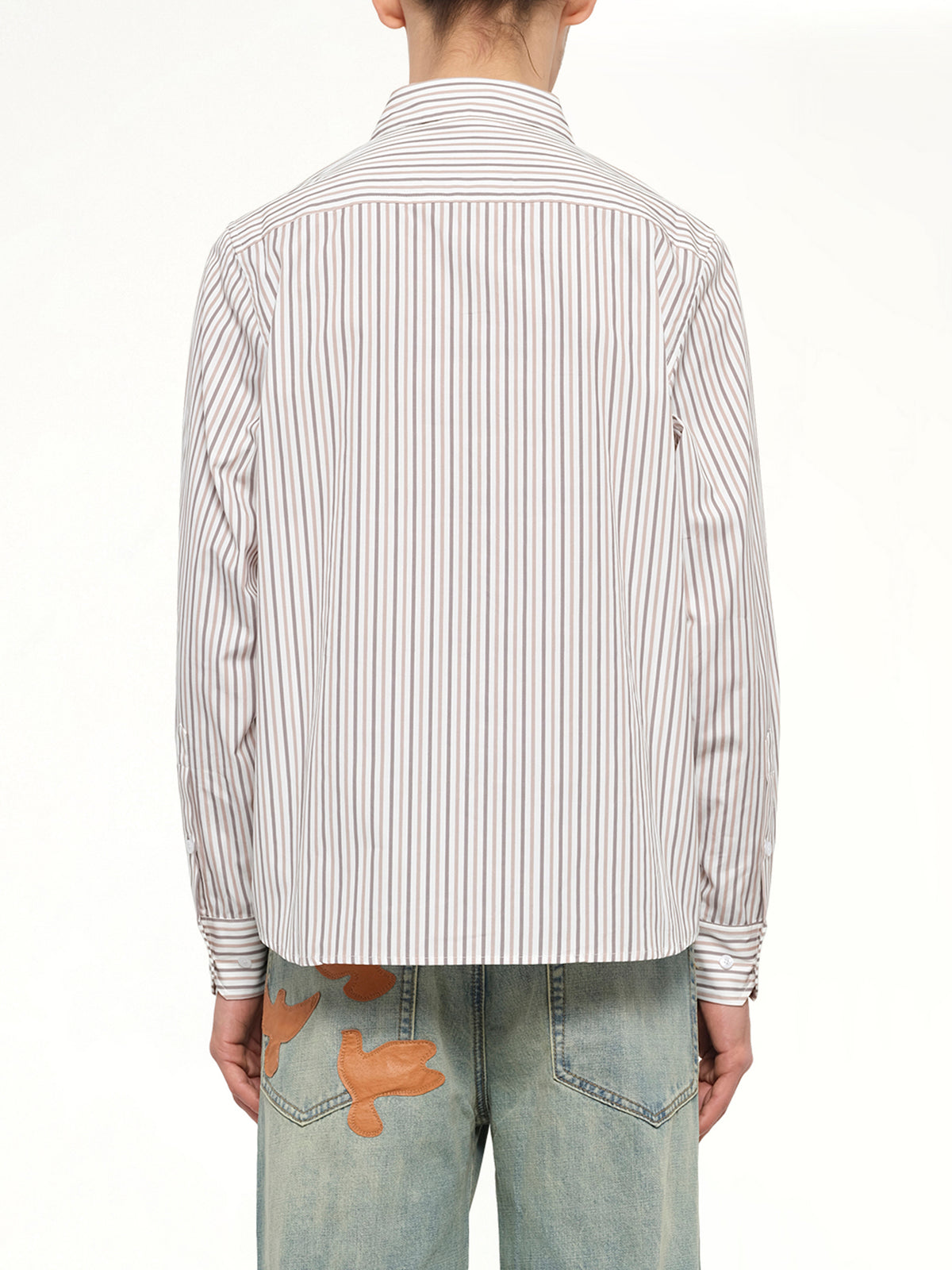 Striped Face Button Up Shirt in White
