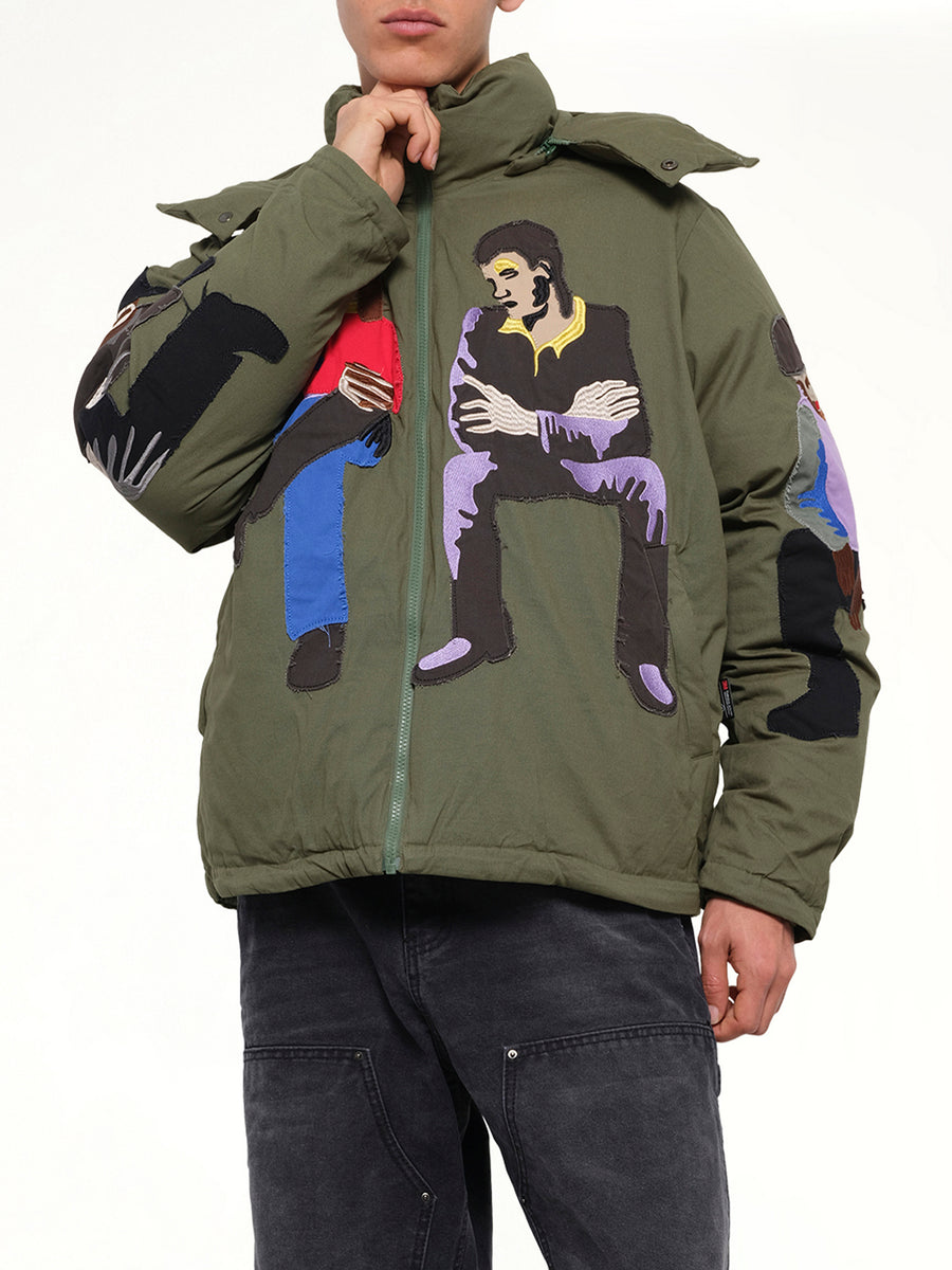 Subway Car Patchwork Puffer in Green