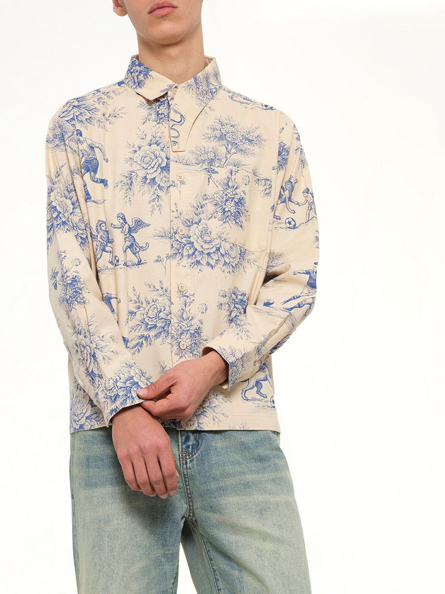 Toile de Jouy Button Up Shirt in Cream