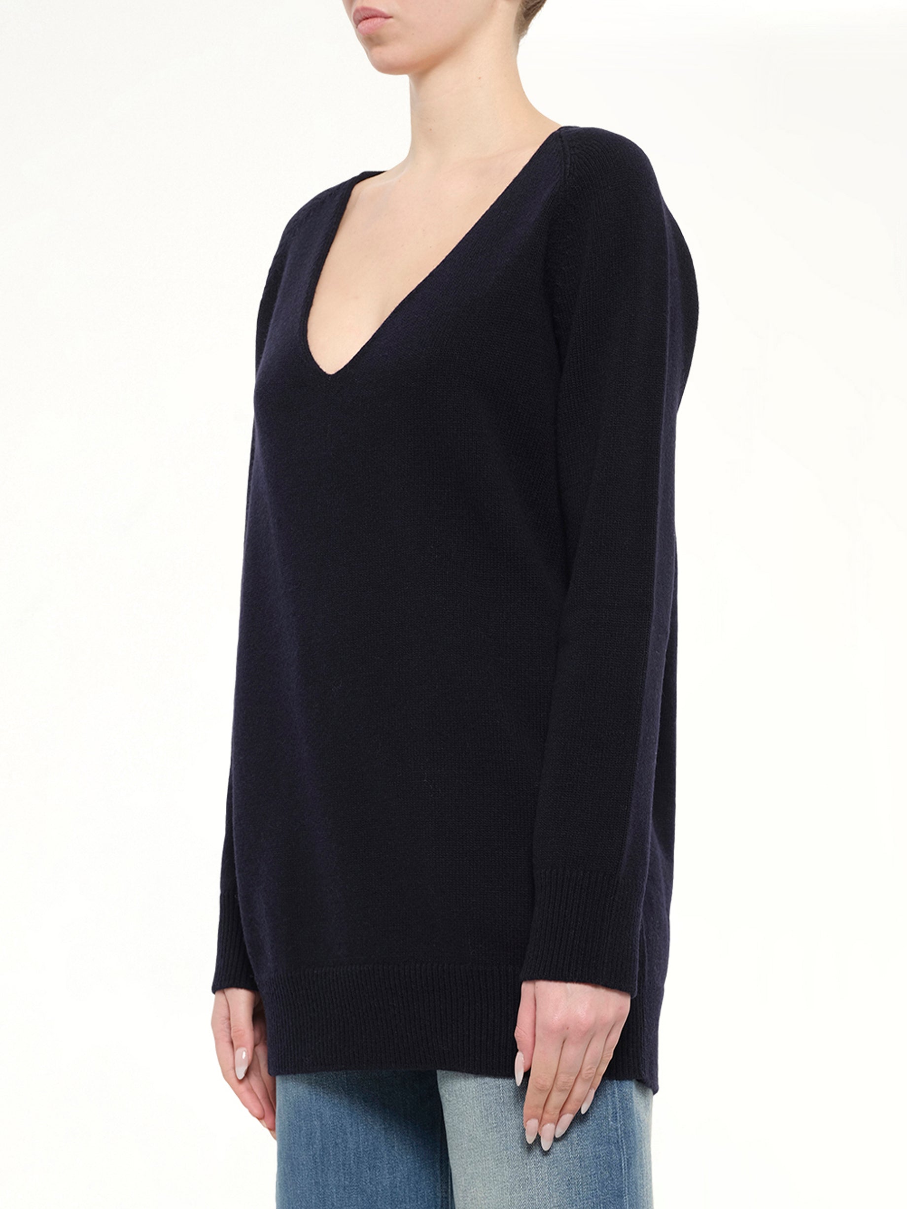 V-Neck Wool Sweater in Navy