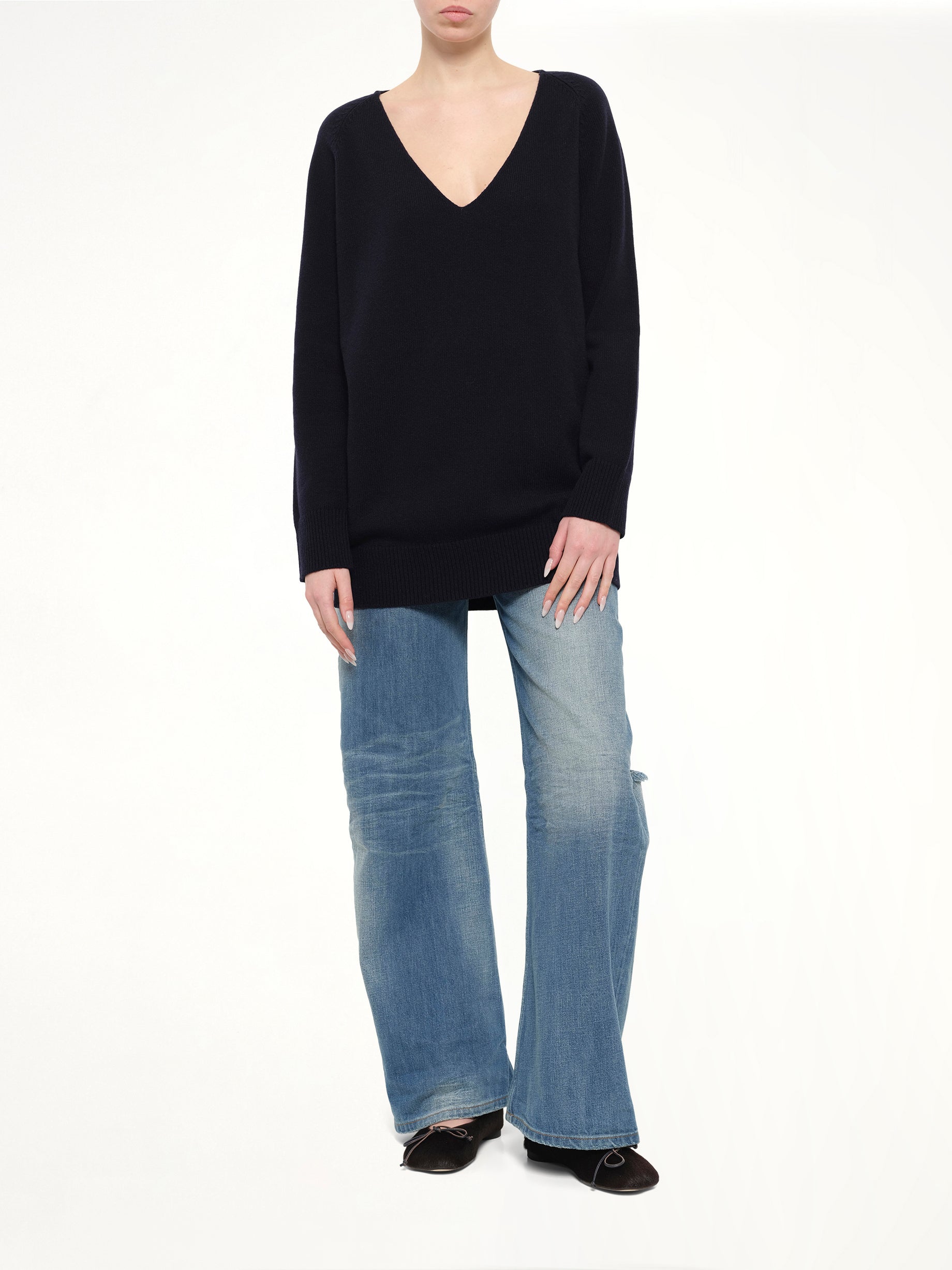 V-Neck Wool Sweater in Navy