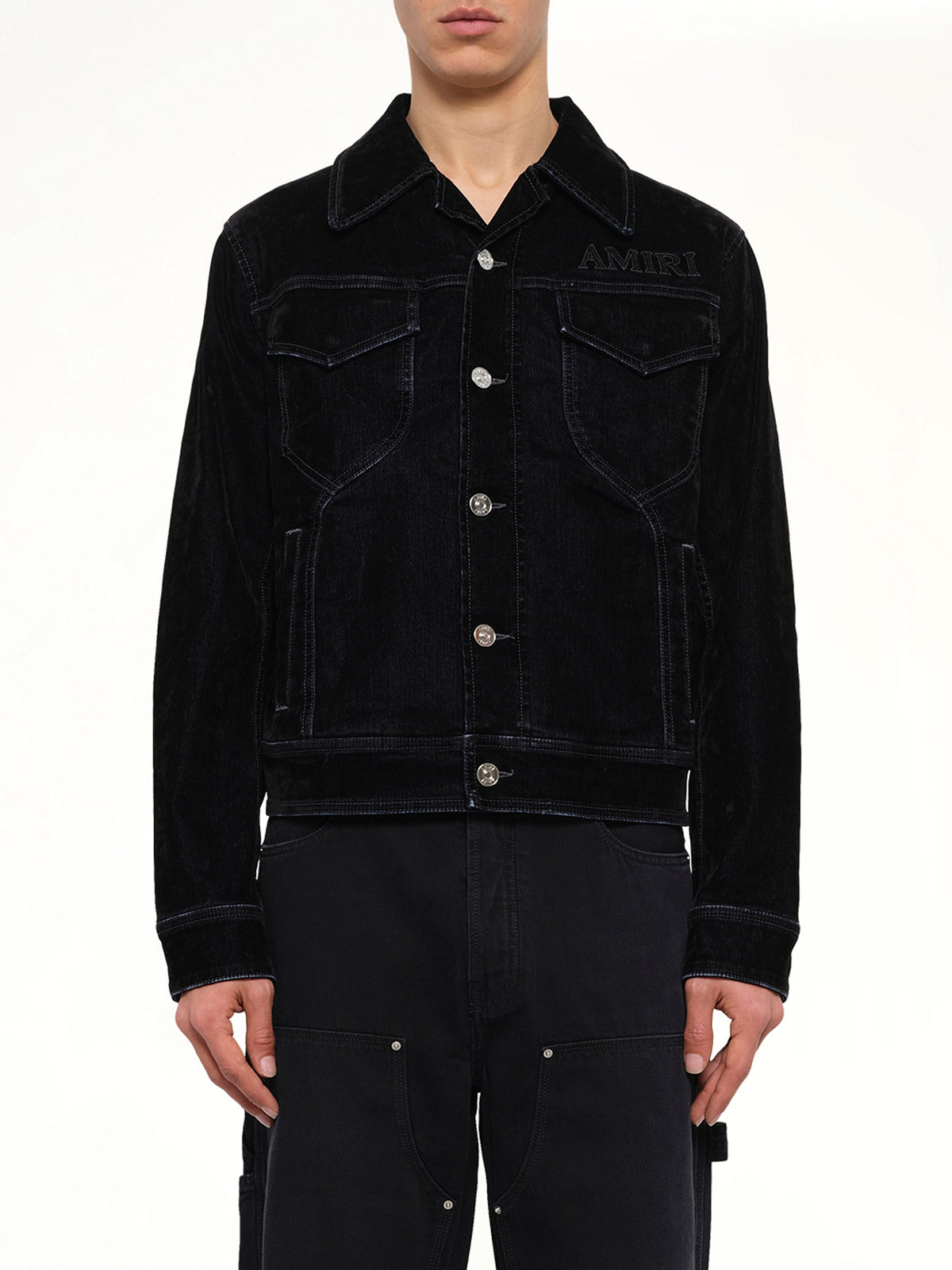 Vintage Cut Flock Denim Jacket in Black