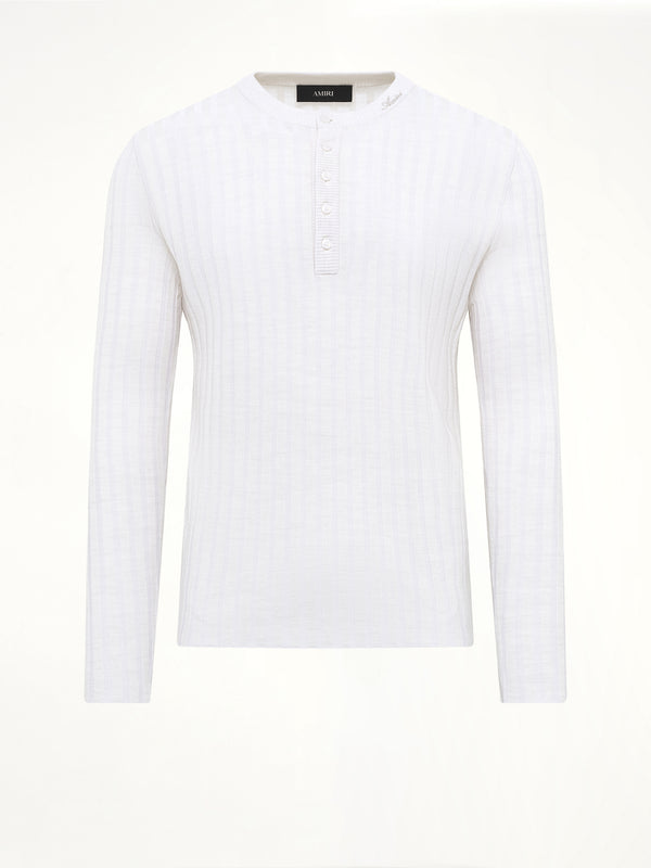 Amiri Script Knit Henley in Alabaster