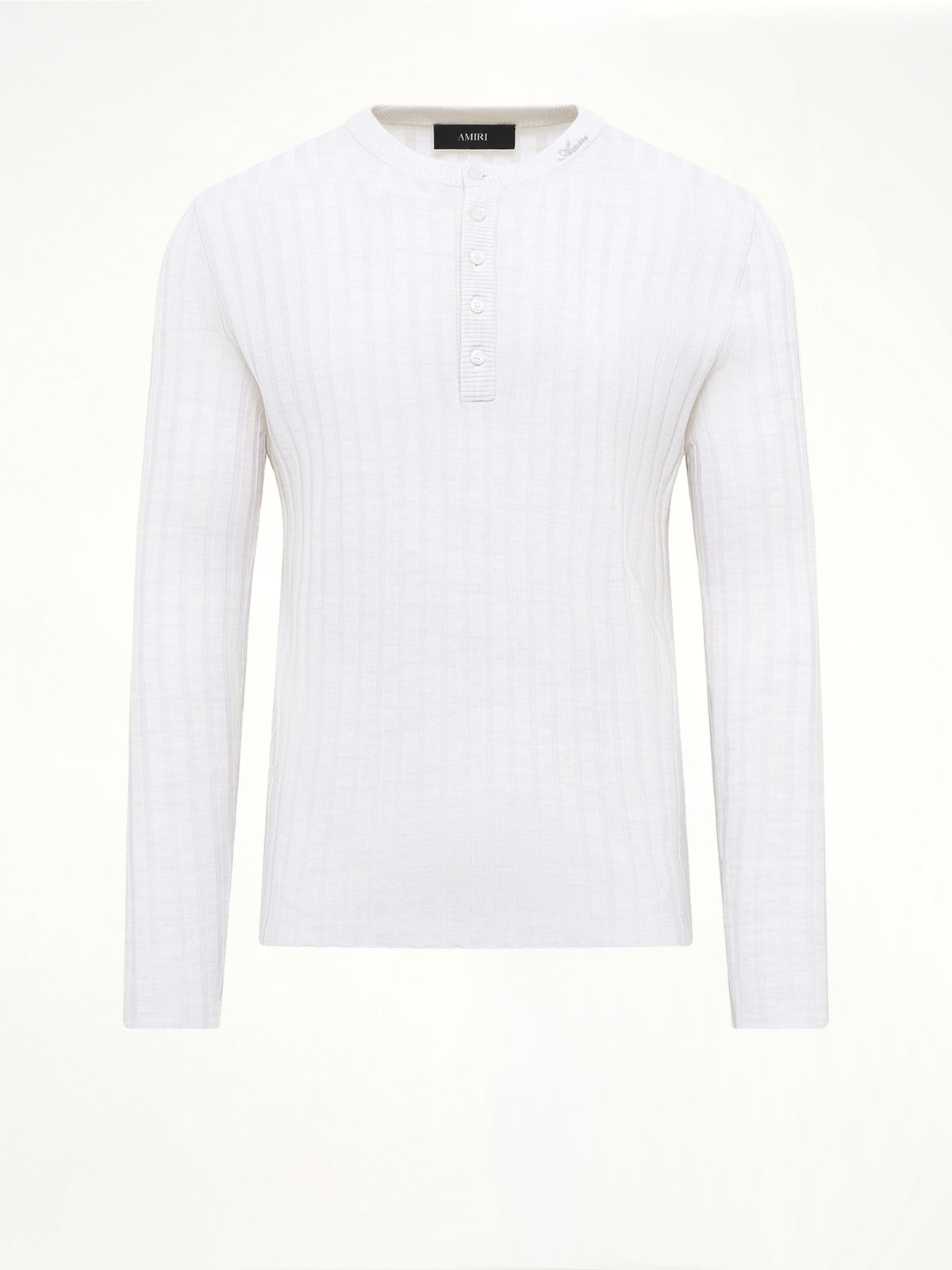 Amiri Script Knit Henley in Alabaster