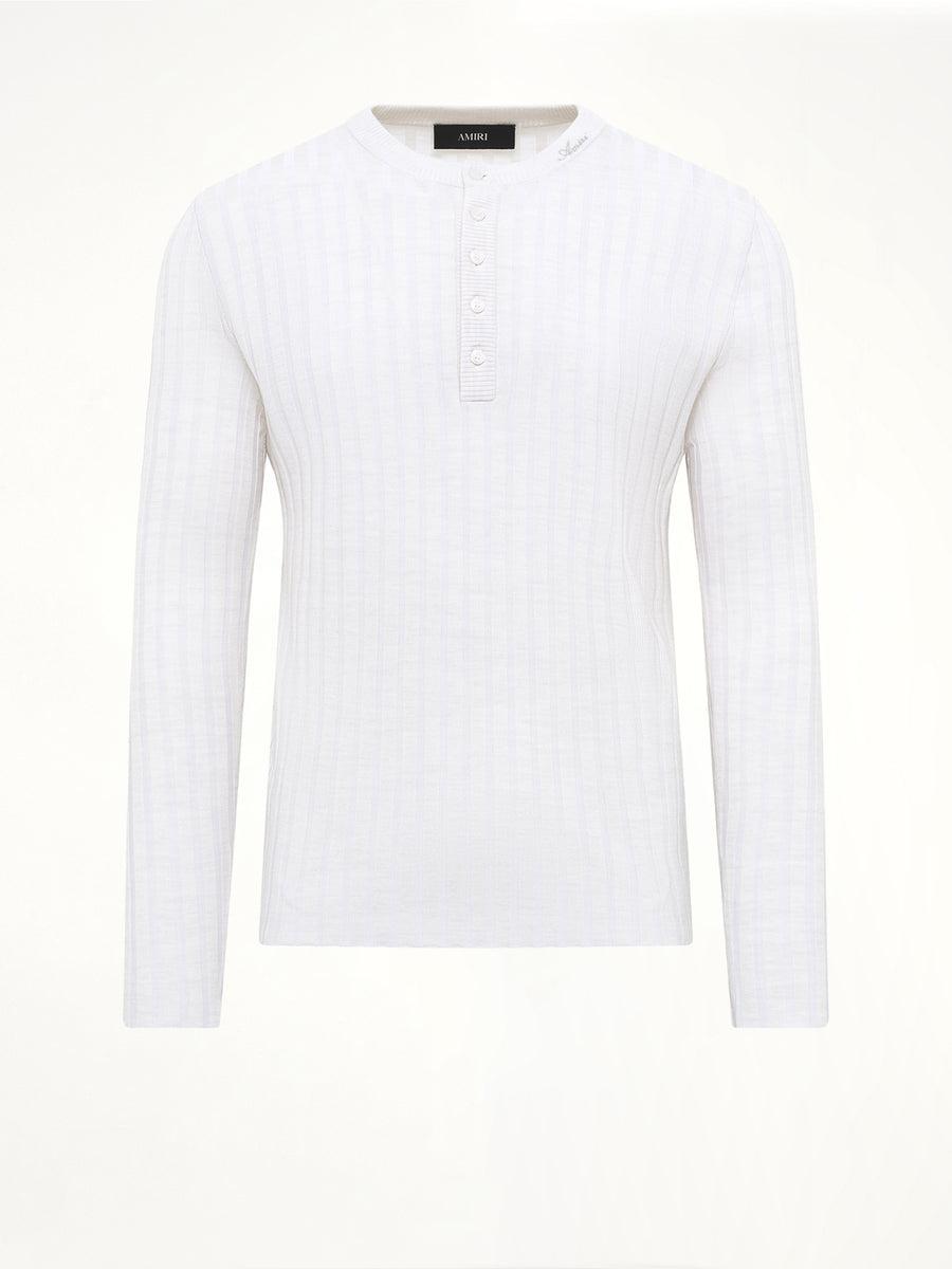 Amiri Script Knit Henley in Alabaster