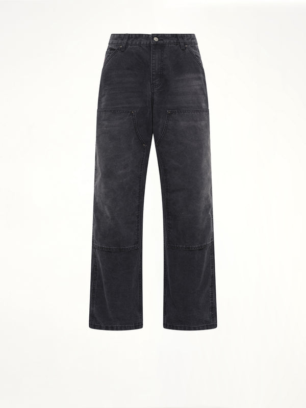 Eye Badge Washed Double Knee Pants in Black